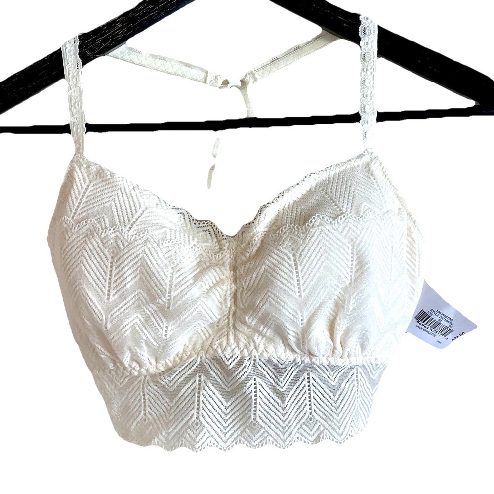 Kohls Pristine Off White Lace Longline Bralette Chevron Racerback NWT XL